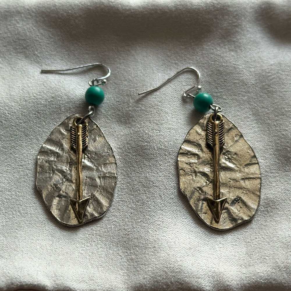Bohemian Arrow & Turquoise Bead Drop Earrings